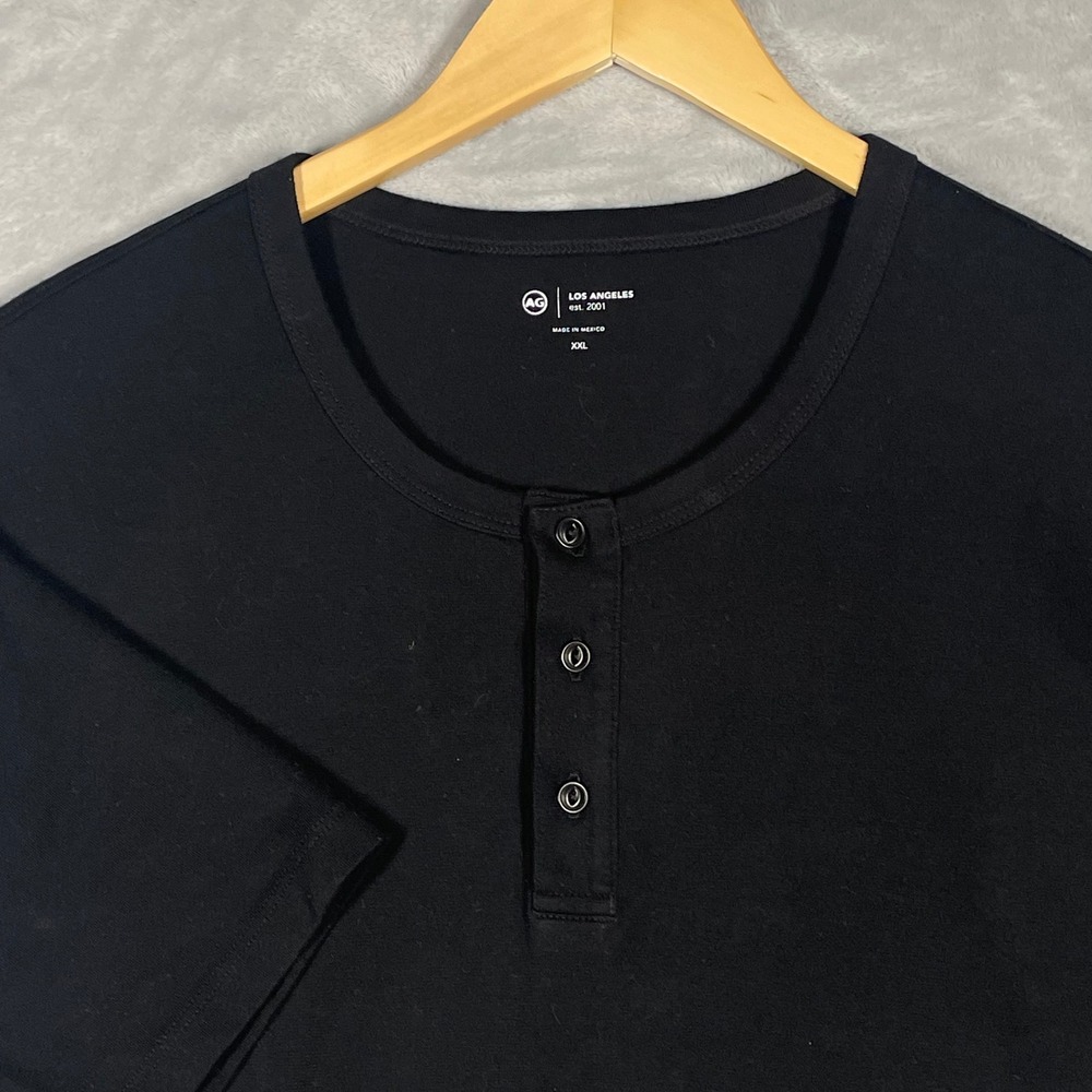AG Adriano Goldschmied Mens Black Short Sleeve Henley Shirt XXL 71108ELX NEW